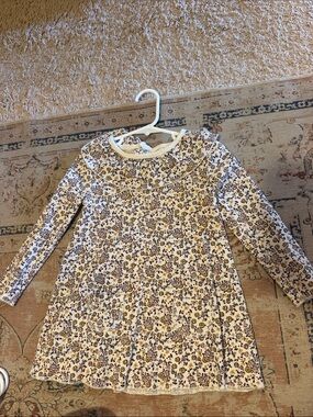 Girls' Long Sleeve Floral Knit Dress - Cream and Purple